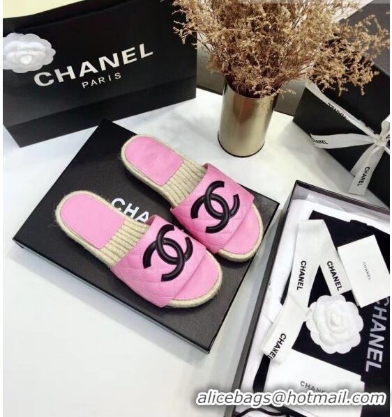 Lower Price Chanel CC Logo Lambskin Espadrilles Mules Sandals G35603 Pink 2020