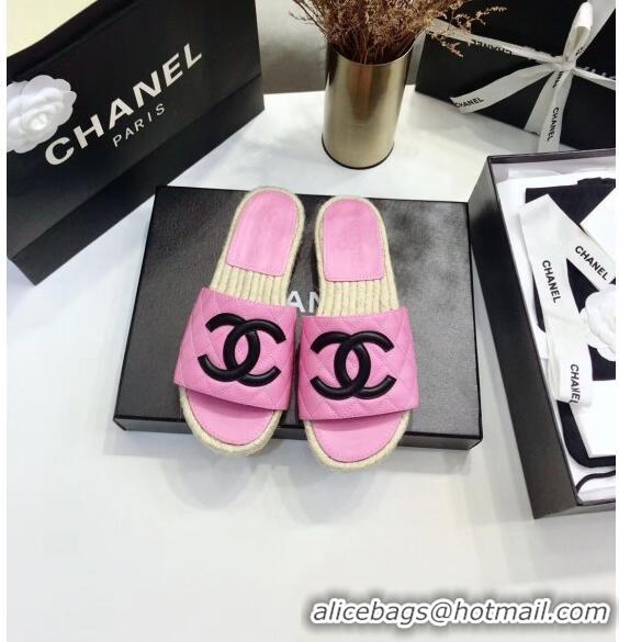 Lower Price Chanel CC Logo Lambskin Espadrilles Mules Sandals G35603 Pink 2020