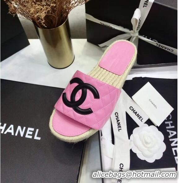 Lower Price Chanel CC Logo Lambskin Espadrilles Mules Sandals G35603 Pink 2020