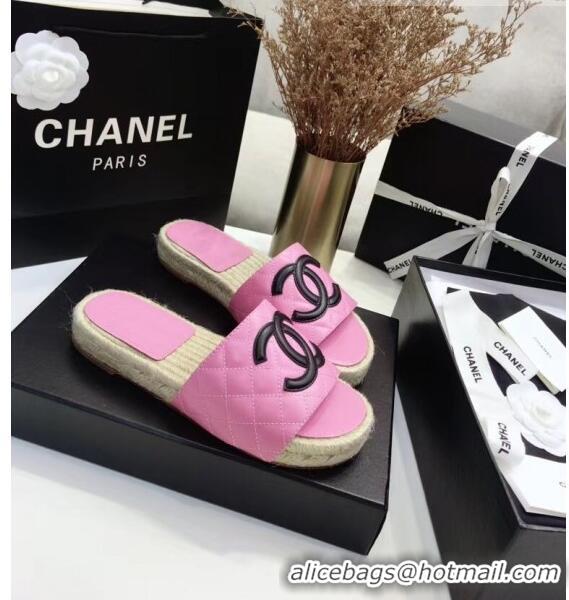 Lower Price Chanel CC Logo Lambskin Espadrilles Mules Sandals G35603 Pink 2020