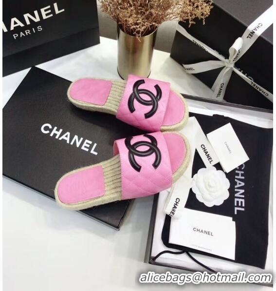 Lower Price Chanel CC Logo Lambskin Espadrilles Mules Sandals G35603 Pink 2020