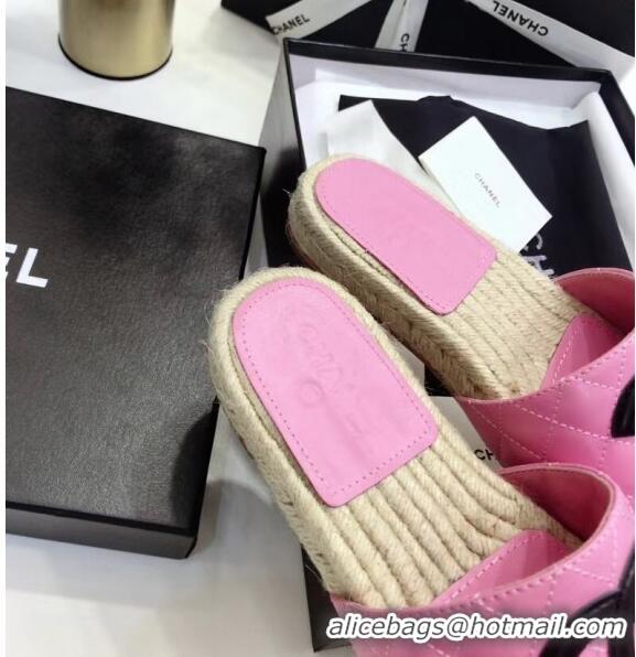 Lower Price Chanel CC Logo Lambskin Espadrilles Mules Sandals G35603 Pink 2020