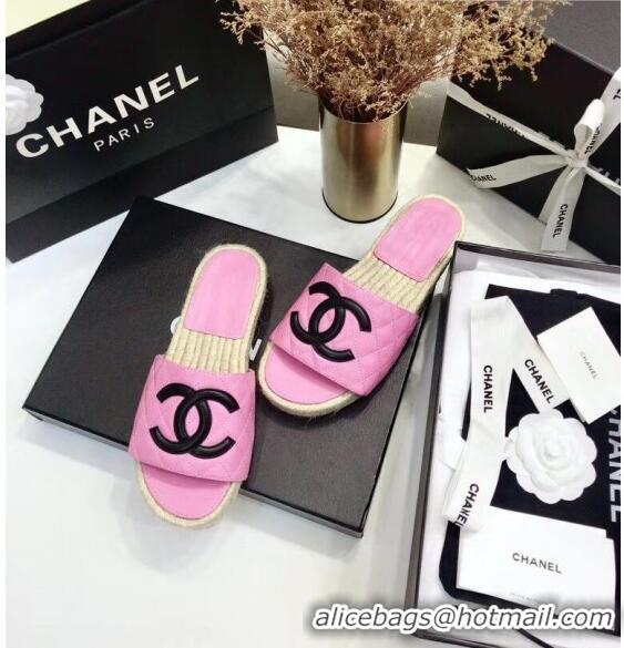 Lower Price Chanel CC Logo Lambskin Espadrilles Mules Sandals G35603 Pink 2020