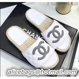 Market Sells Chanel CC Logo Lambskin Espadrilles Mules Sandals G35603 White/Grey 2020