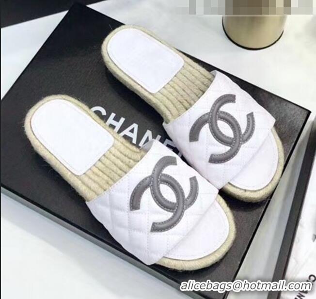 Market Sells Chanel CC Logo Lambskin Espadrilles Mules Sandals G35603 White/Grey 2020