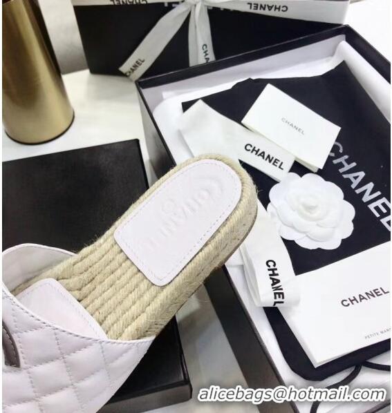 Market Sells Chanel CC Logo Lambskin Espadrilles Mules Sandals G35603 White/Grey 2020