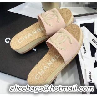 Shop Cheap Chanel Suede & Patent Leather Platform Mules G35799 Pink/Beige 2020