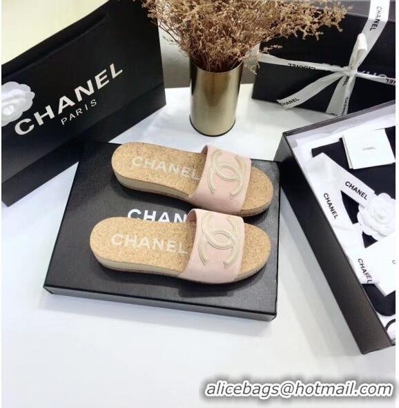 Shop Cheap Chanel Suede & Patent Leather Platform Mules G35799 Pink/Beige 2020