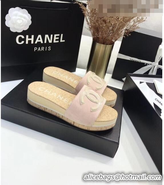 Shop Cheap Chanel Suede & Patent Leather Platform Mules G35799 Pink/Beige 2020