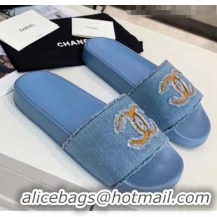 New Design Chanel Denim Mules Sandals G61001 Blue 2020