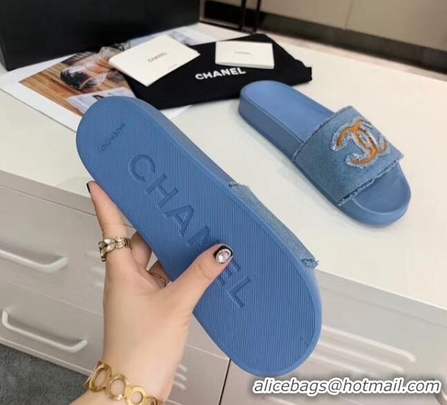 New Design Chanel Denim Mules Sandals G61001 Blue 2020