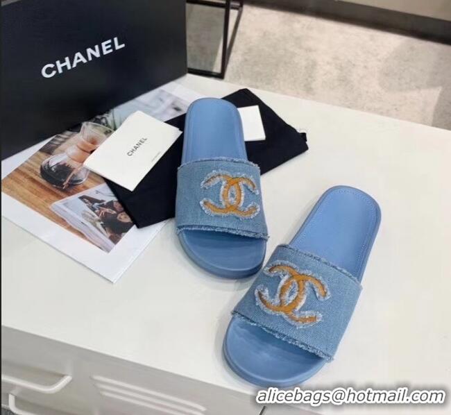 New Design Chanel Denim Mules Sandals G61001 Blue 2020