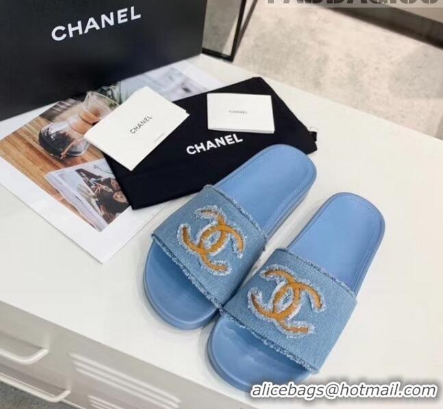 New Design Chanel Denim Mules Sandals G61001 Blue 2020