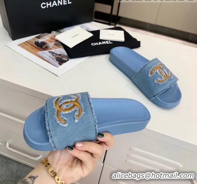 New Design Chanel Denim Mules Sandals G61001 Blue 2020