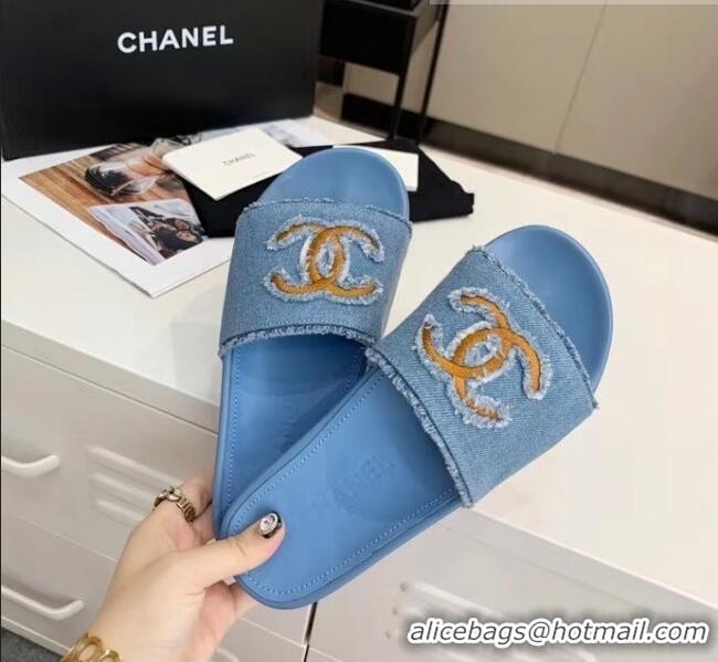 New Design Chanel Denim Mules Sandals G61001 Blue 2020