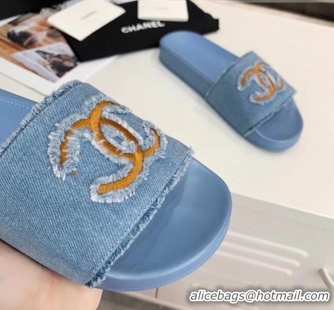 New Design Chanel Denim Mules Sandals G61001 Blue 2020