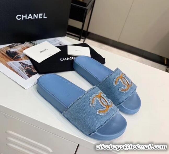 New Design Chanel Denim Mules Sandals G61001 Blue 2020