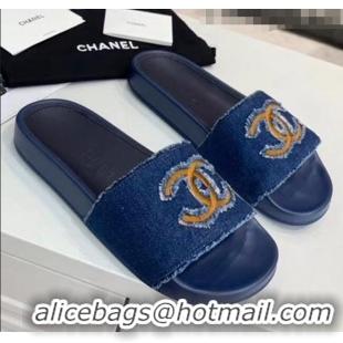 Traditional Specials Chanel Denim Mules Sandals G61001 Deep Blue 2020