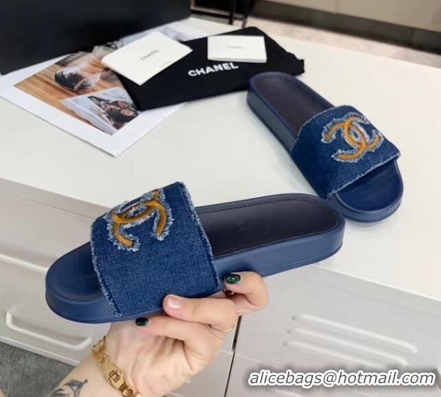 Traditional Specials Chanel Denim Mules Sandals G61001 Deep Blue 2020