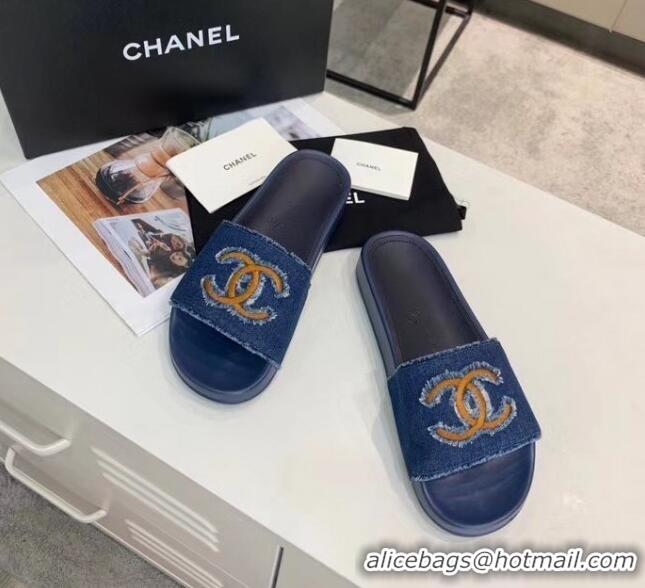 Traditional Specials Chanel Denim Mules Sandals G61001 Deep Blue 2020