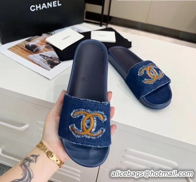 Traditional Specials Chanel Denim Mules Sandals G61001 Deep Blue 2020