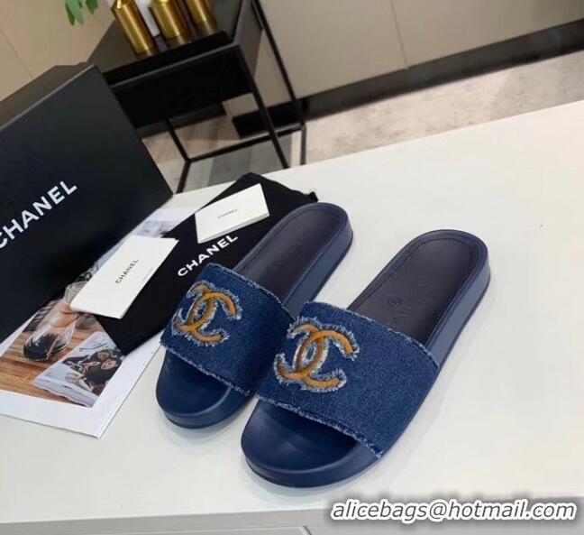 Traditional Specials Chanel Denim Mules Sandals G61001 Deep Blue 2020