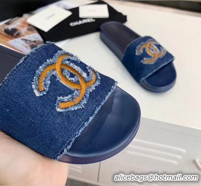 Traditional Specials Chanel Denim Mules Sandals G61001 Deep Blue 2020