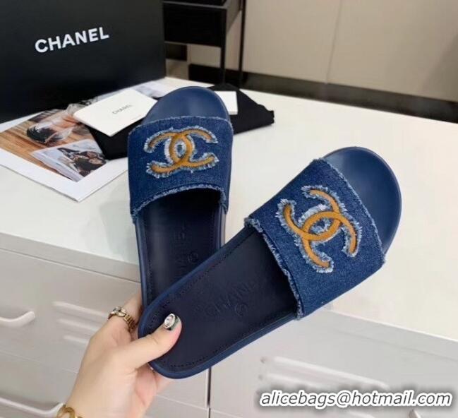 Traditional Specials Chanel Denim Mules Sandals G61001 Deep Blue 2020