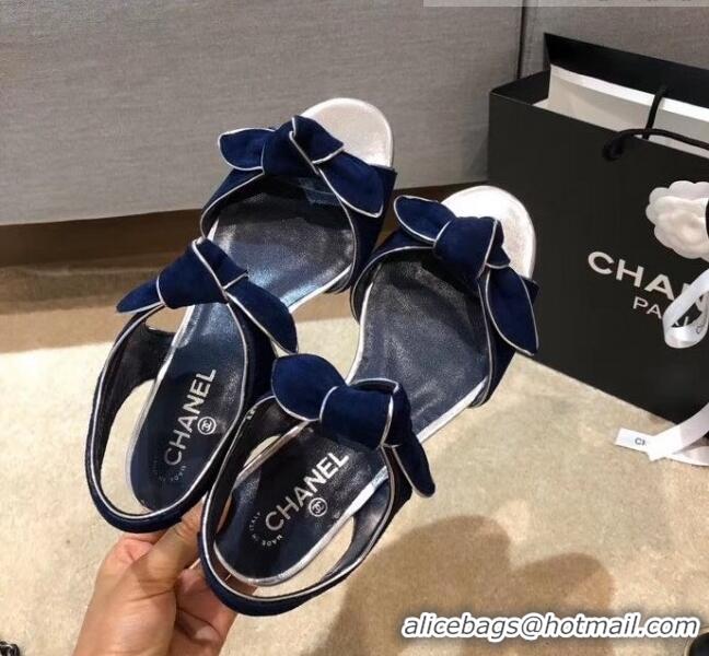 Cheapest Chanel Lambskin & Velvet Knot Sandals G35298 Blue 2020