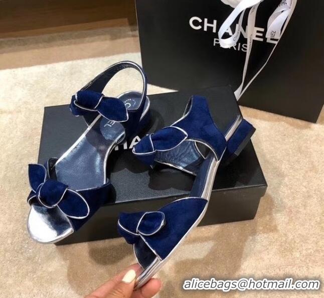 Cheapest Chanel Lambskin & Velvet Knot Sandals G35298 Blue 2020