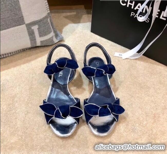 Cheapest Chanel Lambskin & Velvet Knot Sandals G35298 Blue 2020