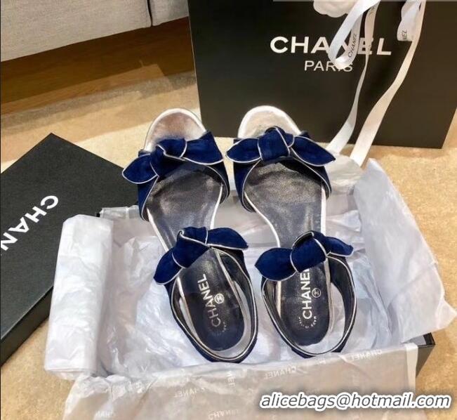 Cheapest Chanel Lambskin & Velvet Knot Sandals G35298 Blue 2020