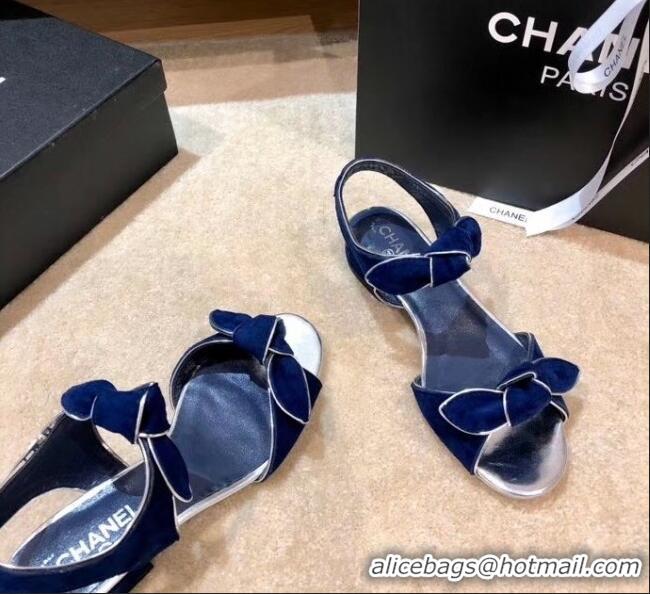 Cheapest Chanel Lambskin & Velvet Knot Sandals G35298 Blue 2020