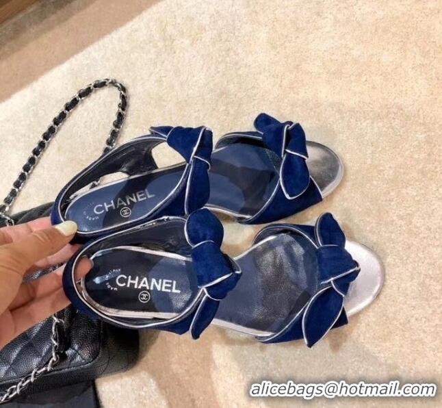 Cheapest Chanel Lambskin & Velvet Knot Sandals G35298 Blue 2020