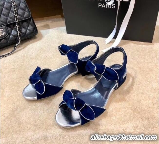 Cheapest Chanel Lambskin & Velvet Knot Sandals G35298 Blue 2020