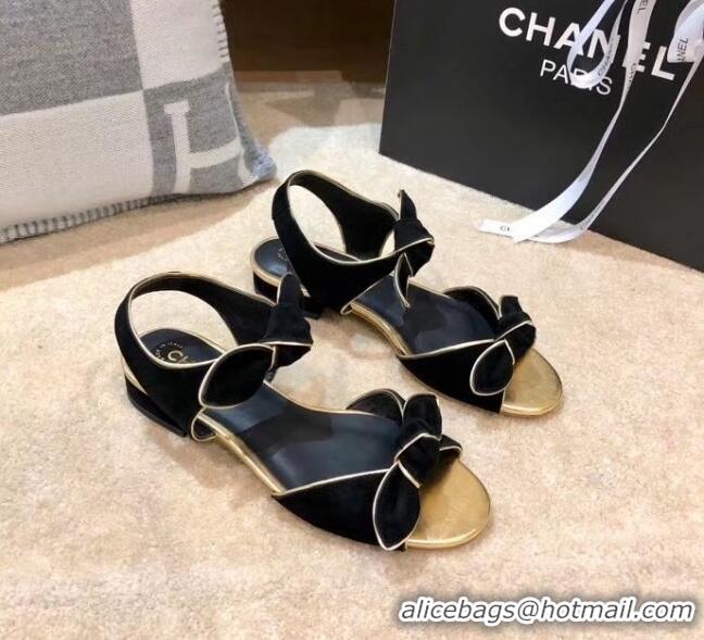 Buy Discount Chanel Lambskin & Velvet Knot Sandals G35298 Black 2020