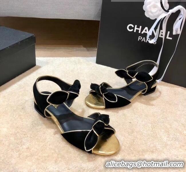 Buy Discount Chanel Lambskin & Velvet Knot Sandals G35298 Black 2020