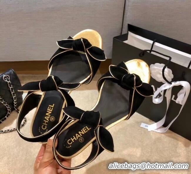 Buy Discount Chanel Lambskin & Velvet Knot Sandals G35298 Black 2020