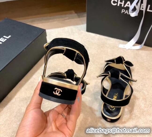 Buy Discount Chanel Lambskin & Velvet Knot Sandals G35298 Black 2020