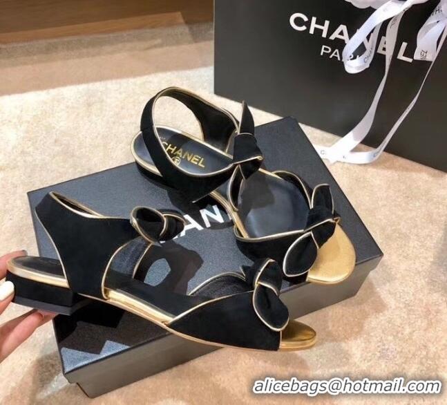 Buy Discount Chanel Lambskin & Velvet Knot Sandals G35298 Black 2020