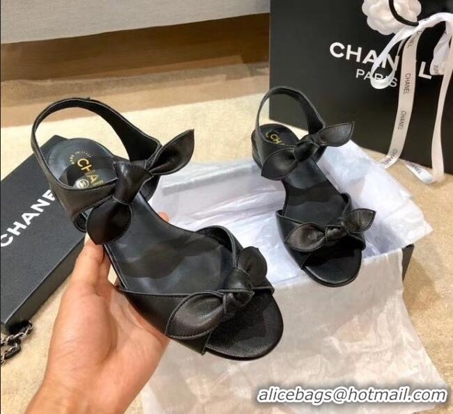 New Product Chanel Lambskin Knot Sandals G35298 Black 2020