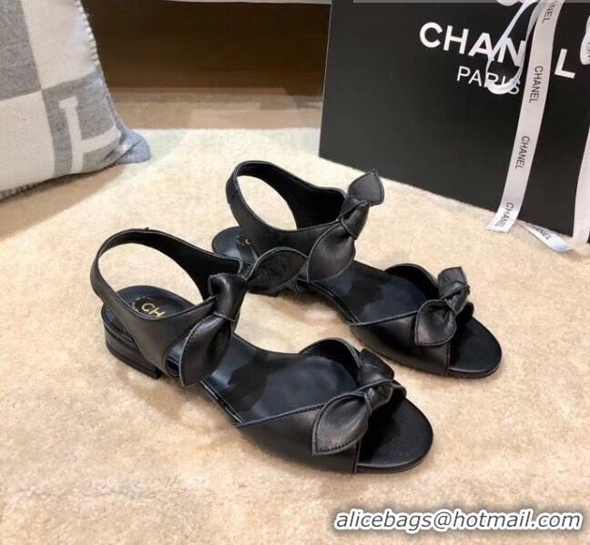 New Product Chanel Lambskin Knot Sandals G35298 Black 2020