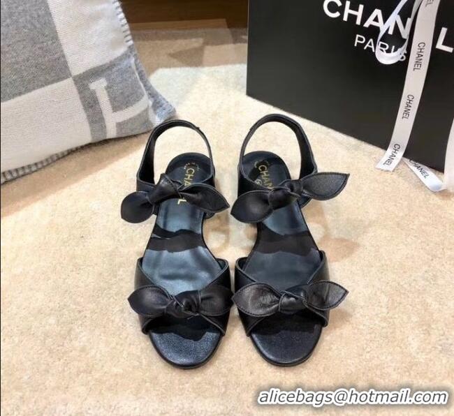 New Product Chanel Lambskin Knot Sandals G35298 Black 2020