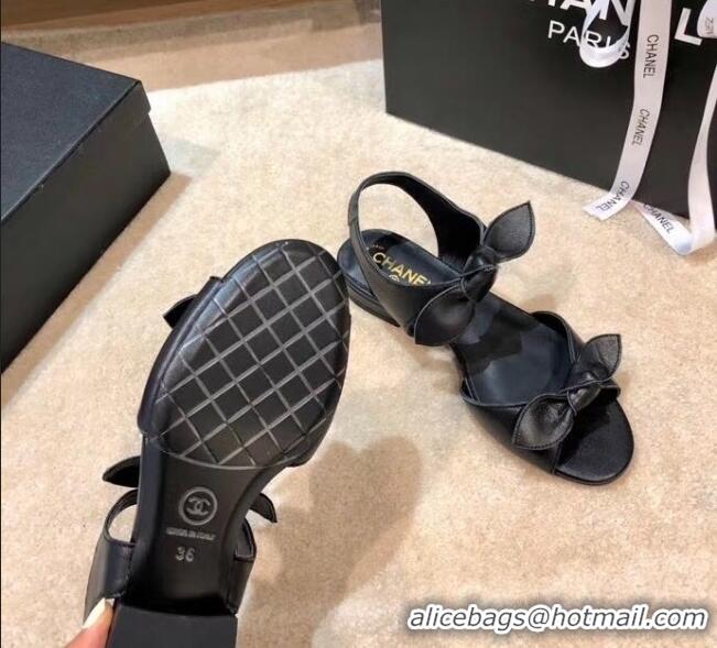 New Product Chanel Lambskin Knot Sandals G35298 Black 2020