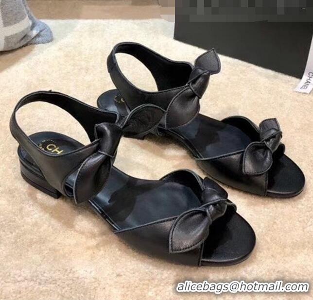 New Product Chanel Lambskin Knot Sandals G35298 Black 2020