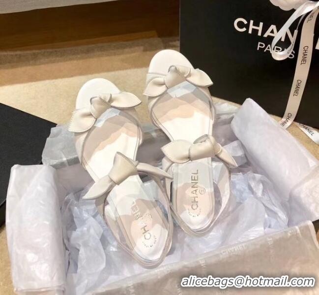 AAAAA Discount Chanel Lambskin Knot Sandals G35298 White 2020