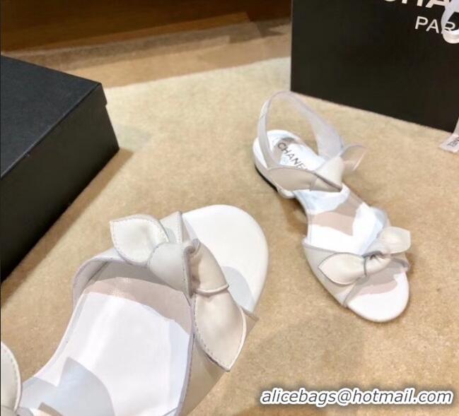 AAAAA Discount Chanel Lambskin Knot Sandals G35298 White 2020