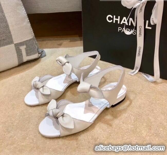 AAAAA Discount Chanel Lambskin Knot Sandals G35298 White 2020