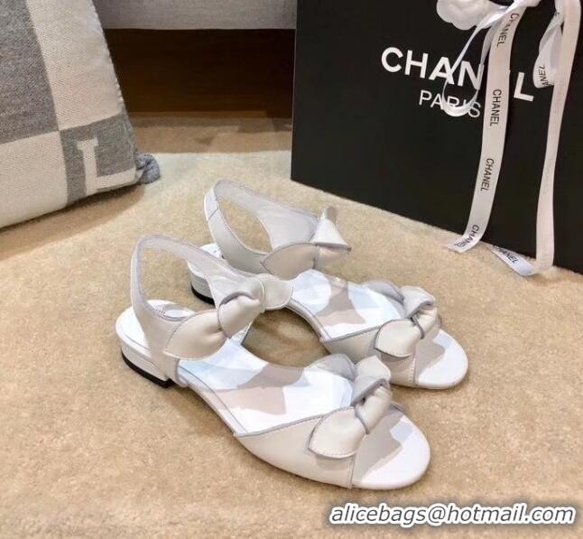 AAAAA Discount Chanel Lambskin Knot Sandals G35298 White 2020