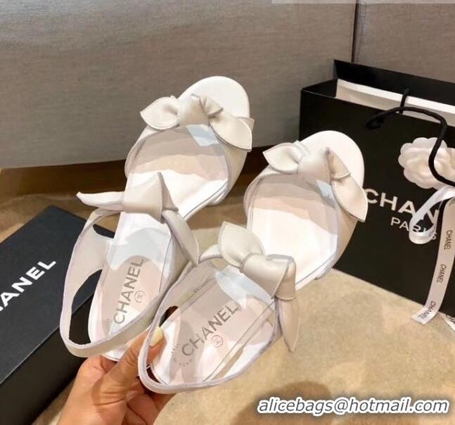 AAAAA Discount Chanel Lambskin Knot Sandals G35298 White 2020